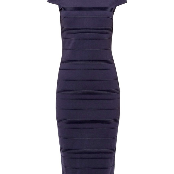 Ted Baker London Textured Off Shoulder Navy Bodycon Dress Size 3 US Size 8 - Picture 2 of 10